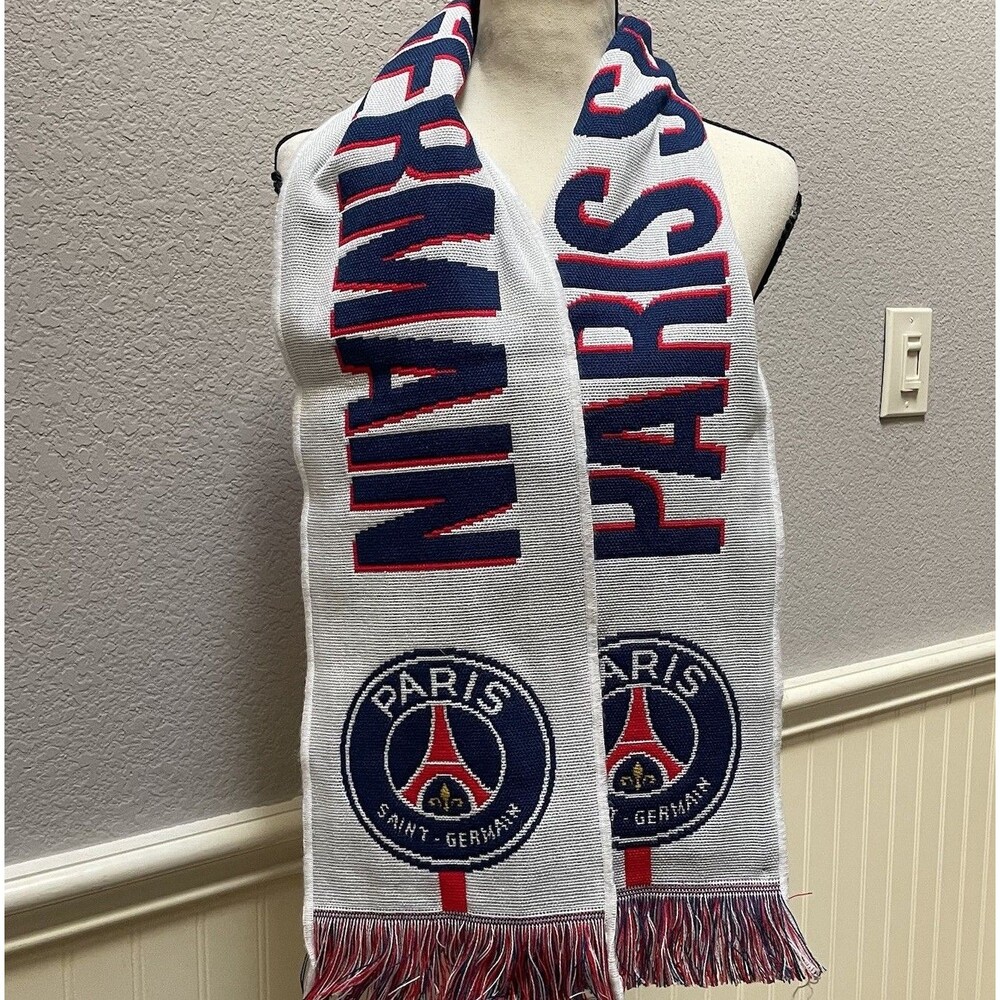PSG Paris Saint-Germain Reversible Scarf Red White Blue Blockette Core Fringed